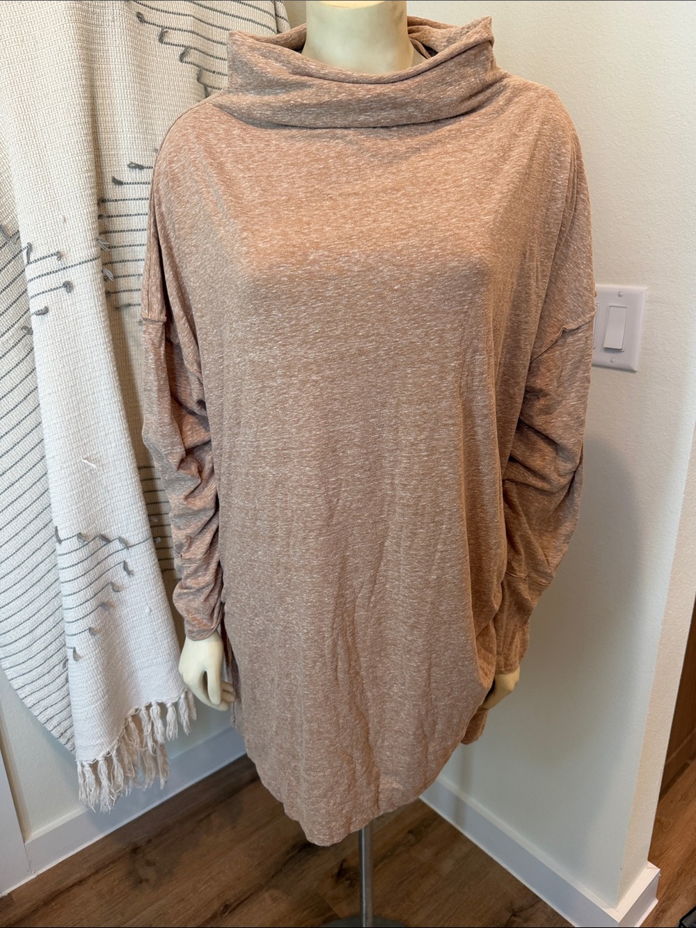 We The Free Soft Roll-Neck Tunic Top in Light Brown